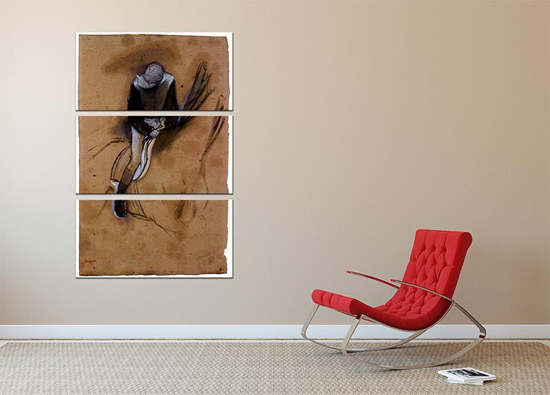 Three-panel canvas art featuring Degas's Jockey Forward Flexed Standing in the Saddle, showcasing vibrant colors and intricate details.